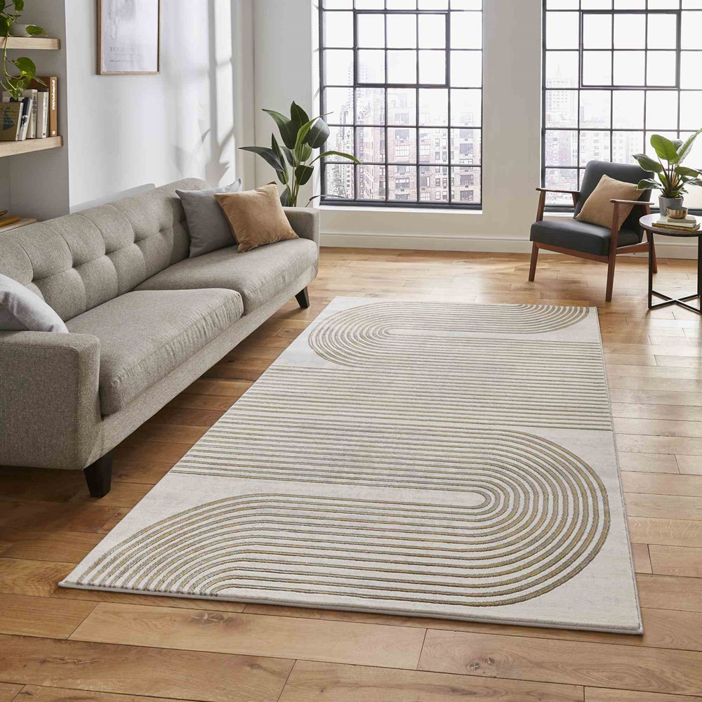 Apollo 2683 Modern Art Deco Geometric Rugs in Grey Gold